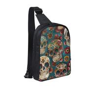 Sugar Skulls Print Printed Chest Bag Sling Bag for Men Women, Waterproof Crossbody Backpack Men Bag for Runner Workout Hiking Cycling Travel