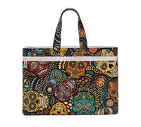 Sugar Skulls Print Printed Document Bag Teacher Canvas File Tote Bag Pouch for Work, Casual Handbag for Office School Travel Beach