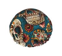 Sugar Skulls Print Printed Double Layer Lined Shower Cap,Shower Caps For Women Reusable