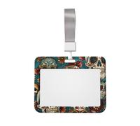 Sugar Skulls Print Printed ID Badge Holder with Lanyard, Clear Plastic Badge Holder for Work, School, Hospital, Security - Water Resistant & Dirt Proof