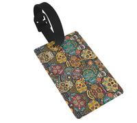 Sugar Skulls Print Printed Luggage Tags with Wrist Strap,Name Id Label for Suitcase,Airplane Travel Essentials