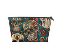 Sugar Skulls Print Printed Travel Cosmetic Bags with Gold Zipper Makeup Organizer Cosmetic Case Toiletry Bag for Women Mom Girls