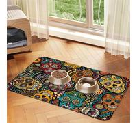 Sugar Skulls Print Printing Pet Absorbent Leather Tablecloth For Dogs Cats Food Mat 23.62in*15.75in 4mm Thick
