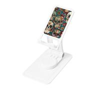 Sugar Skulls Print Prints Rotating Cell Phone Stand with 360° Swivel Base - Foldable Square Desk Phone Holder for iPhone 16 15 14 13 12 11,All Phones,White