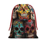 Sugar Skulls Print Reusable Drawstring Gift Bags For Candy Bag Birthday, Wedding Or Daily