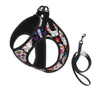 Sugar Skulls Print Small Dog Harness And Leash Set, Adjustable Soft Vest With 360° Reflective Straps For Cats Puppy