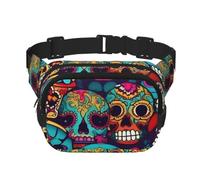 Sugar Skulls Print Square Double Layer Waist Bag Festival Outdoor Hiking Travel Lightweight