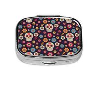Sugar Skulls Print Square Metal Pill Box Decorative Pill Case - Carry Your Meds in Style (Rectangular)