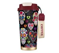 Sugar Skulls Print Stainless Steel Coffee Tumbler, Dual Use Lid with Straw, Sleek Travel Mug for Home Office