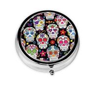 Sugar Skulls Print Stylish Round Pill Box - Mini Travel Companion for Your Medication