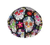 Sugar Skulls print Stylish Shower Cap Reusable Shower Cap Women Large Shower Cap for Braids Long Hair