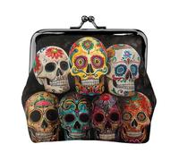 Sugar Skulls Print Vintage Leather Change Purse Elegant Small Coin Purse for Women Coin Pouch Wallet Mini