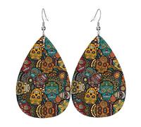 Sugar Skulls Print Women'S Drop-Shaped Leather Earrings Are Suitable For Parties, Holiday Parties And Gifts.
