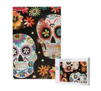 Sugar Skulls Printed 1000 Piece Jigsaw Puzzle for Adults, Cut Brain Teaser Game for Family Home Decor Gift(29.5x19.7 Inch)