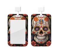 Sugar Skulls Printed Card Badge Holder Id Badge Card Holder Badge Holders with Lanyards for Offices Staff Access Card Metro Card