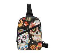 Sugar Skulls Printed Chest Bag Shoulder Sling Bag for Men Women, Foldable Outdoor Crossbody Chest Packs Sport Daypacks