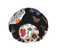Sugar Skulls Printed Double Layer Lined Shower Cap,Shower Caps For Women Reusable