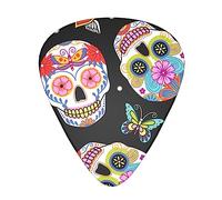Sugar Skulls Printed Guitar Picks With Organizer Storage Box 0.46 0.71 0.96 Mm Includes Thin Medium Heavy For Bass Electric Acoustic Guitars Ukulele 12 Pack