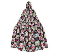 Sugar Skulls Printed Hooded Cloak Robe Cloak Witch Vampires Grim Reaper Devil For Boy Girl Cosplay Costume