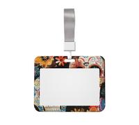 Sugar Skulls Printed ID Badge Holder with Lanyard, Clear Plastic Badge Holder for Work, School, Hospital, Security - Water Resistant & Dirt Proof