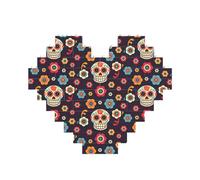 sugar skulls Printed Jigsaw Puzzle 10.8x12.8 CM, Heart-Shaped Puzzle Challenging Game for Adults, Fun Decorative Wall Decor
