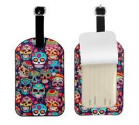 Sugar Skulls Printed Leather Luggage Tag, Durable Baggage Identifier, Soft PU ID Label, for Business Travel