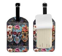 Sugar Skulls Printed Leather Luggage Tag, Durable Baggage Identifier, Soft PU ID Label, for Business Travel