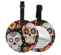 Sugar Skulls Printed Luggage Tags for Suitcases PU Leather Travel Tags Bag Tags Privacy Protection Travel Essentials Black