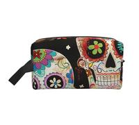 Sugar Skulls Printed Makeup Bag Large Travel Cosmetic Bags Waterproof Cosmetic Case Toiletry Bag Organizer for Women Mom Girls
