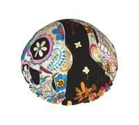 Sugar Skulls Printed Shower Cap,Waterproof Shower Cap For Women Reusable Shower Hat Bath Caps With Elastic Band