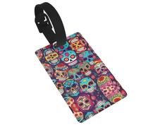 Sugar Skulls Printed Small Luggage Tags Portable Bag ID Holders with Adjustable Strap for Travel Gear