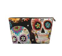 Sugar Skulls Printed Travel Cosmetic Bags with Gold Zipper Makeup Organizer Cosmetic Case Toiletry Bag for Women Mom Girls