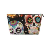 Sugar Skulls Printed Travel Cosmetic Bags with Silver Zipper Makeup Organizer Cosmetic Case Toiletry Bag for Women Mom Girls