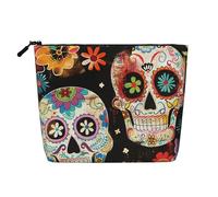 Sugar Skulls Printed Travel Makeup Bag Imitation Linen Cosmetic Bags Waterproof Cosmetic Case Organizer for Women