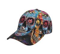 Sugar Skulls Printing Baseball Cap Unisex Fashion Twill Design Cap,Summer Adjustable Baseball Hat for Men Women Black