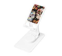 Sugar Skulls Prints Rotating Cell Phone Stand with 360° Swivel Base - Foldable Square Desk Phone Holder for iPhone 16 15 14 13 12 11,All Phones,White