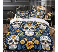 Sugar Skulls Quilt Cover 3D Design Printed Hotel Quality 3-Piece Bedding Set Zipper Mexican Folk Comforter Cover Super Soft All Season for Teens Adults Women Kids Girls Boys Double（200x200cm）