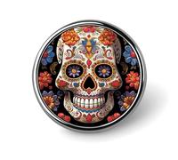Sugar Skulls Round Lapel Pin Women's Novelty Buttons & Pins Metal Badge Cute Brooch Retro Pinback Badge Fashion Bag Pins for Hat Backpacks Tie Suit Wedding Party Accessory, silver, Circular