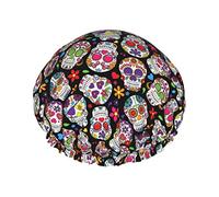 Sugar Skulls Shower Cap Set of 1-Large Opening Stretch bath cap with elastic rope Waterproof Double Layered Bath Hat Reusable Bath Hair Cap for Ladies Men and Kids double-layer waterproof bath cap 1 P