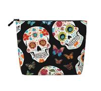 Sugar Skulls Single Layer Linen Like Makeup Bag, Lightweight and Cute, Easy to Use