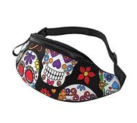 Sugar Skulls Sport Waist Bag Travel Bumbags with Zipper and Earphone Hole, Running Fanny Pack Waist Pack with Adjustable Belt for Men Women