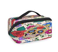 Sugar Skulls Travel Makeup Bags for Women Men Girls Boys Rose Skulls Wash Pouch Bag Portable Toiletry Cosmetic Toiletries Organizer Shower Bag