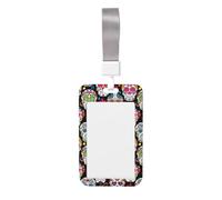 Sugar Skulls Vertical Id Card Badge Holder with Neck Strap, Printed Waterproof Name Card Holder for Work Office Nurse School