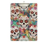 Sugar Skulls Vintage Flowers Acrylic Clipboards Portable Clipboard Letter Size Clipboards with Low Profile Metal Clip for Teachers, Students, Nurses