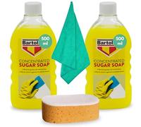 Sugar Soap Bundle Includes Sugar Soap for Walls Concentrate 2 X 500 ml with Glameno Microfiber Cloth and Large Glameno Double Sided Sponge