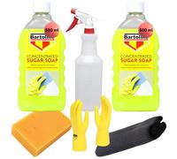 Sugar Soap Concentrate Bundle - 2×500ml Wall Cleaner for Pre Painting | Degreaser for Walls Tiles & Kitchen | Includes Spray Bottle Sponge Cloth Gloves