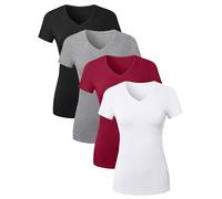 Sugar Sunday Cotton Tshirts for Women Short Sleeve Tshirt Basic Tees Plain T Shirt Womens Casual Tops Tee Undershirt Pack 1-4, 4 Pack - Black, H Grey, Burgundy, White, M