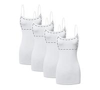 Sugar Sunday Long Cotton Camisole Tank Top with Built in Bra for Women Basic Cami with Shelf Bra Tank Tops Undershirt, 4 Pack - 4 White, M