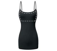 Sugar Sunday Long Cotton Camisole Tank Top with Built in Bra for Women Basic Cami with Shelf Bra Tank Tops Undershirt, Black, L