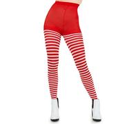 Sugar Sunday Opaque Striped Tights for Women Stripe Pantyhose, White/Red, 1X/2X